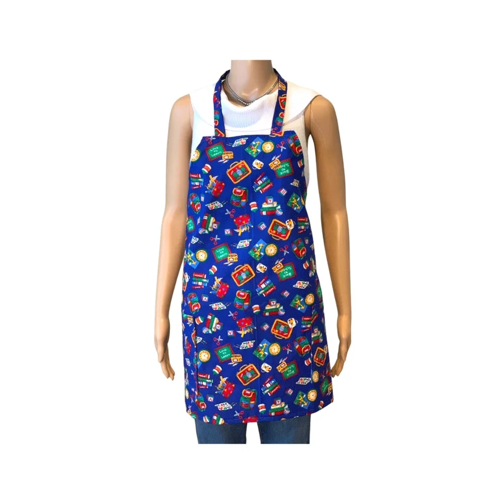 Apron Back to School Theme Lunchbox Kitchen Handmade 100% Cotton Size 25